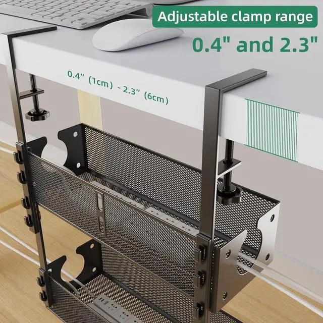 Alt view image 7 of 7 - Multi-Model Under Desk Cable Management 2 Pack Metal Under Desk Wire Management Tray Clamp Mount Under Table Cord Management No Damage The Desk,Black