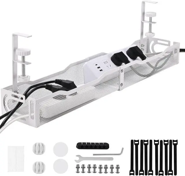 Main image of Under Desk Cable Management Tray 25.3 Inch  No Damage Install, Cord Organizer for Office & Home, Wire Organizer for Desk Storage, White