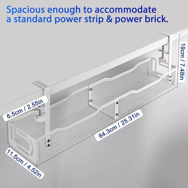 Alt view image 4 of 7 - Under Desk Cable Management Tray 25.3 Inch  No Damage Install, Cord Organizer for Office & Home, Wire Organizer for Desk Storage, White