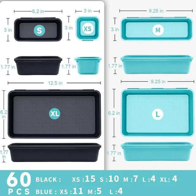 Alt view image 2 of 7 - Tool Box Organizer Tray, Toolbox Desk Drawer Organizer, Tool Box Tray, Toolbox Organization Storage for Rolling Tool Chest (60PCS (Blue+Black))