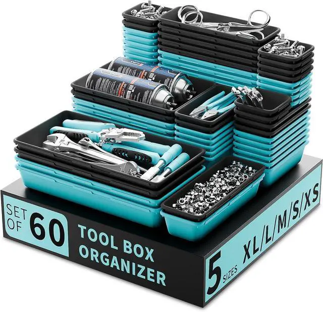 Main image of Tool Box Organizer Tray, Toolbox Desk Drawer Organizer, Tool Box Tray, Toolbox Organization Storage for Rolling Tool Chest (60PCS (Blue+Black))