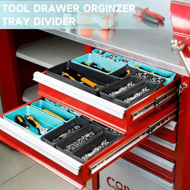 Alt view image 3 of 7 - Tool Box Organizer Tray, Toolbox Desk Drawer Organizer, Tool Box Tray, Toolbox Organization Storage for Rolling Tool Chest (60PCS (Blue+Black))