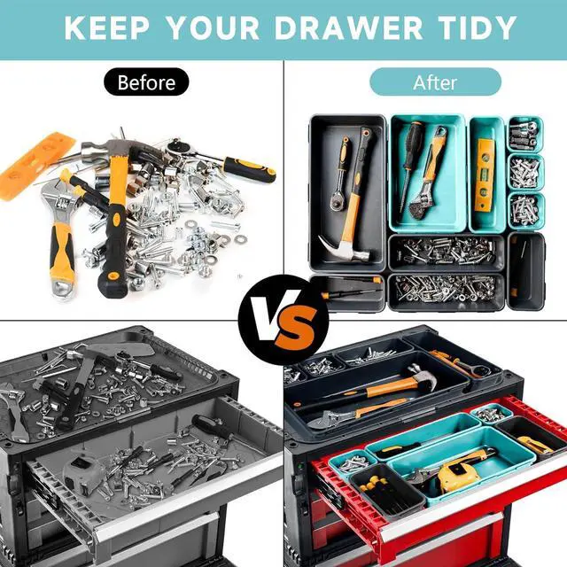 Alt view image 4 of 7 - Tool Box Organizer Tray, Toolbox Desk Drawer Organizer, Tool Box Tray, Toolbox Organization Storage for Rolling Tool Chest (60PCS (Blue+Black))