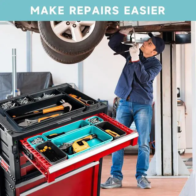 Alt view image 7 of 7 - Tool Box Organizer Tray, Toolbox Desk Drawer Organizer, Tool Box Tray, Toolbox Organization Storage for Rolling Tool Chest (60PCS (Blue+Black))