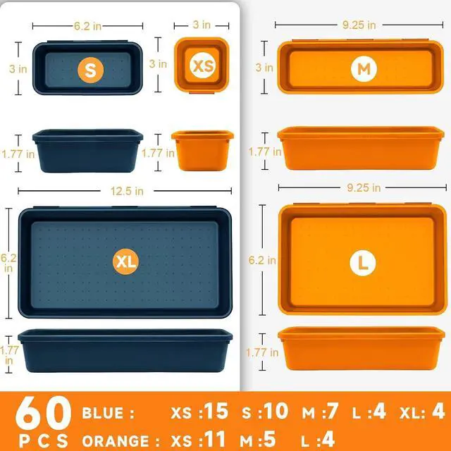 Alt view image 2 of 7 - Tool Box Organizer Tray, Toolbox Desk Drawer Organizer, Tool Box Tray, Toolbox Organization Storage for Rolling Tool Chest (60PCS (Blue+Orange))