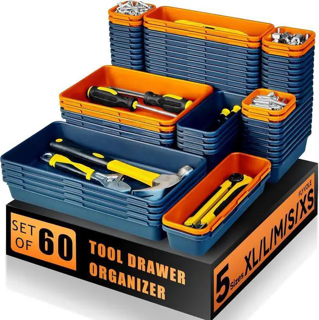 Main image of Tool Box Organizer Tray, Toolbox Desk Drawer Organizer, Tool Box Tray, Toolbox Organization Storage for Rolling Tool Chest (60PCS (Blue+Orange))