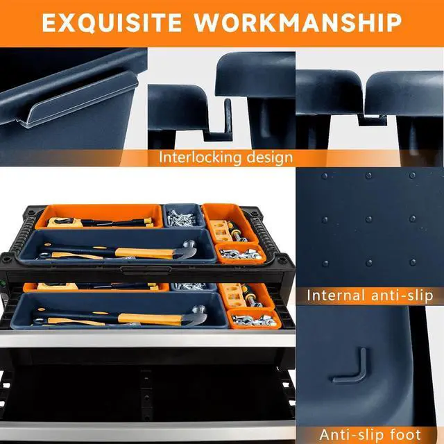 Alt view image 5 of 7 - Tool Box Organizer Tray, Toolbox Desk Drawer Organizer, Tool Box Tray, Toolbox Organization Storage for Rolling Tool Chest (60PCS (Blue+Orange))