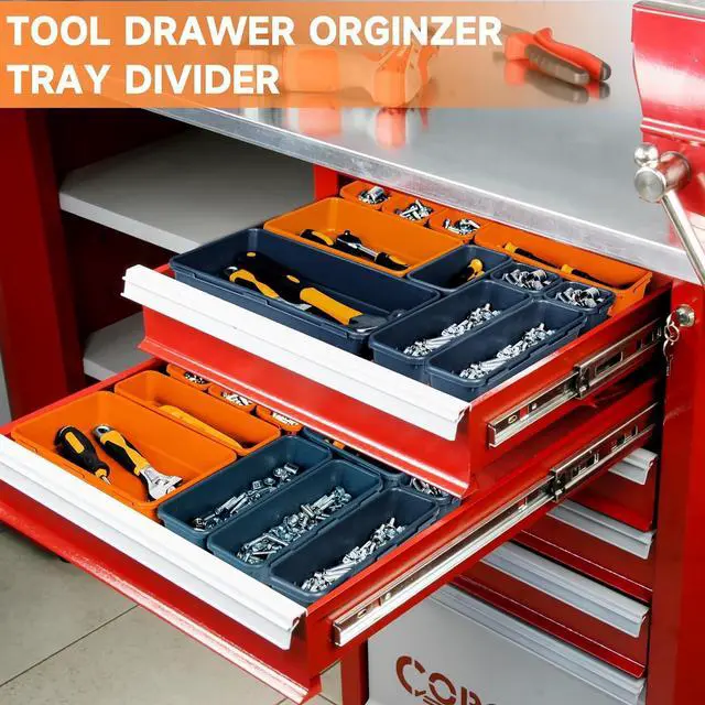 Alt view image 3 of 7 - Tool Box Organizer Tray, Toolbox Desk Drawer Organizer, Tool Box Tray, Toolbox Organization Storage for Rolling Tool Chest (60PCS (Blue+Orange))