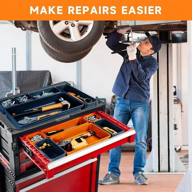 Alt view image 7 of 7 - Tool Box Organizer Tray, Toolbox Desk Drawer Organizer, Tool Box Tray, Toolbox Organization Storage for Rolling Tool Chest (60PCS (Blue+Orange))