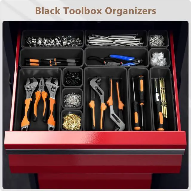 Alt view image 4 of 7 - More Larger Size69Pcs5 Size Tool Box Organizer Tray Divider Set, Black Desk Drawer Organizer, Garage Organization and Storage Toolbox for Rolling Tool Chest Cart Cabinet WorkBench Parts