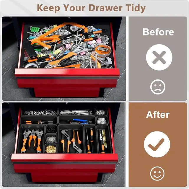 Alt view image 5 of 7 - More Larger Size69Pcs5 Size Tool Box Organizer Tray Divider Set, Black Desk Drawer Organizer, Garage Organization and Storage Toolbox for Rolling Tool Chest Cart Cabinet WorkBench Parts
