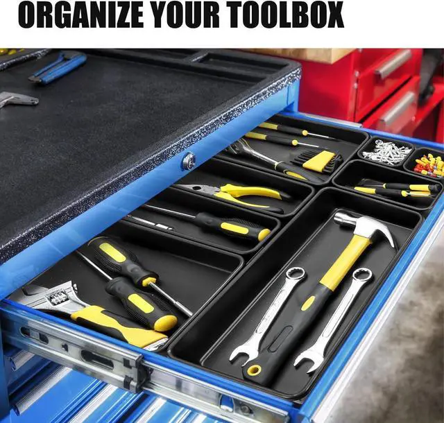 Alt view image 3 of 7 - 60PCS Tool Box Organizer Tray Divider, More Large Sizes-5 Sizes Desk Drawer Organizers Garage Tool Organizer and Storage, Black Plastic Tray Organizer Bins for Home Office Supplies and Tools