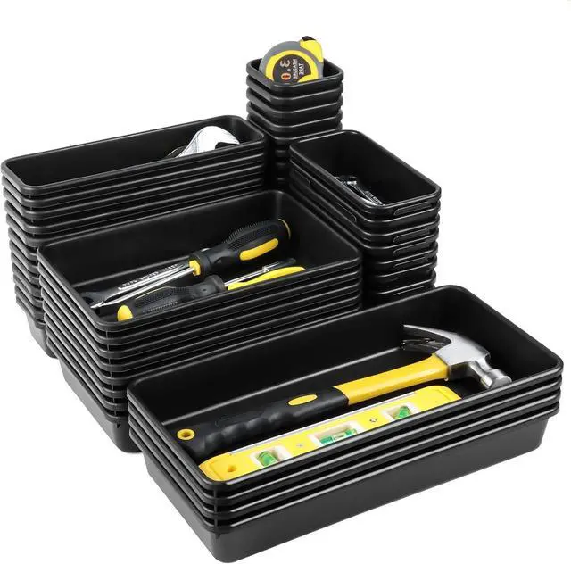 Main image of 60PCS Tool Box Organizer Tray Divider, More Large Sizes-5 Sizes Desk Drawer Organizers Garage Tool Organizer and Storage, Black Plastic Tray Organizer Bins for Home Office Supplies and Tools