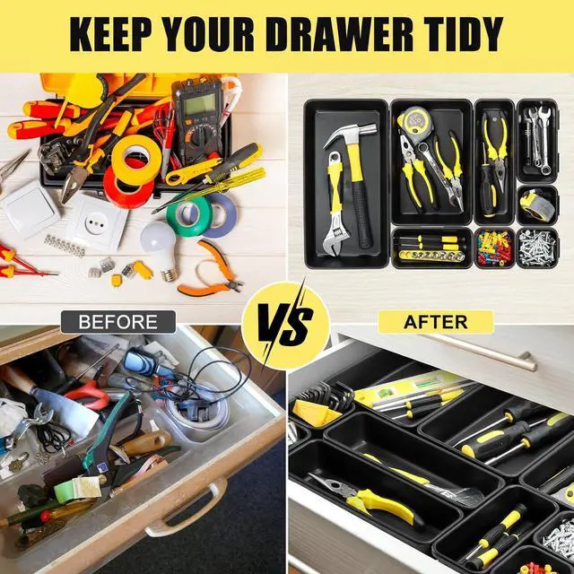 Alt view image 5 of 7 - 60PCS Tool Box Organizer Tray Divider, More Large Sizes-5 Sizes Desk Drawer Organizers Garage Tool Organizer and Storage, Black Plastic Tray Organizer Bins for Home Office Supplies and Tools