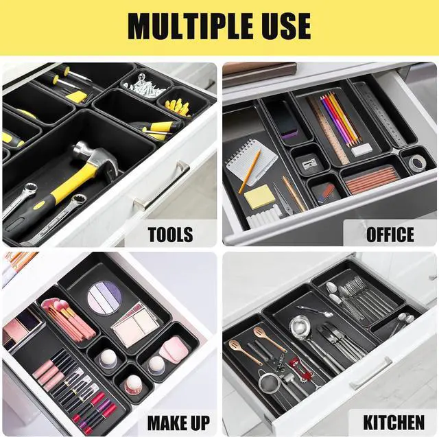 Alt view image 4 of 7 - 60PCS Tool Box Organizer Tray Divider, More Large Sizes-5 Sizes Desk Drawer Organizers Garage Tool Organizer and Storage, Black Plastic Tray Organizer Bins for Home Office Supplies and Tools