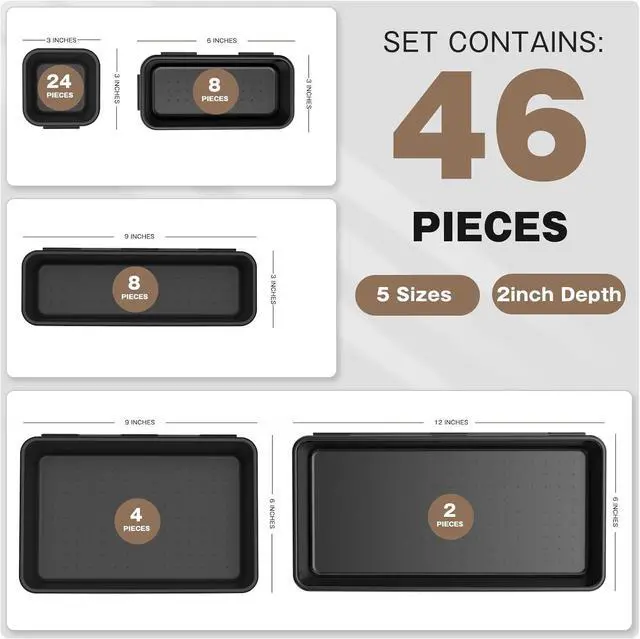 Alt view image 7 of 7 - & 5 SizeTool Box Organizer Tray Divider Set, Black Desk Drawer Organizer, Garage Organization and Storage Toolbox Accessories Rolling Tool Chest Cart Cabinet WorkBench Small Part