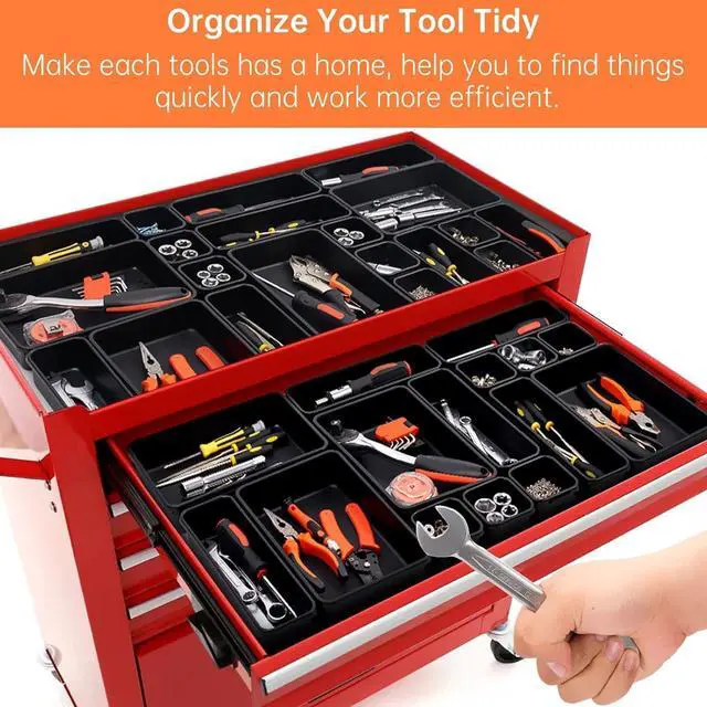 Alt view image 2 of 7 - 46 Pack 5-Sizes Large 12'' Tool Box Organizer Tray, Tool Box Organizers and Storage, for Hammer, Wrench, Screw, Small Parts Toolbox Organization, Tool Cart Chest Garage Drawer Organizer Tray, Black