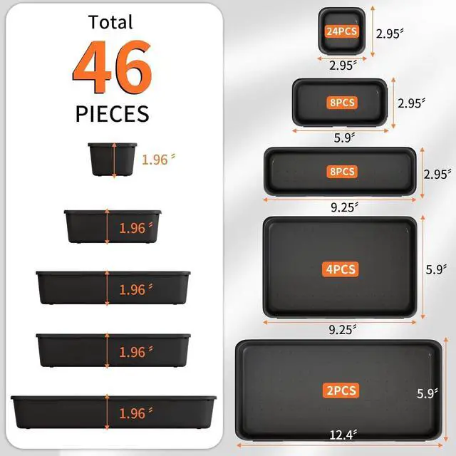 Alt view image 5 of 7 - 46 Pack 5-Sizes Large 12'' Tool Box Organizer Tray, Tool Box Organizers and Storage, for Hammer, Wrench, Screw, Small Parts Toolbox Organization, Tool Cart Chest Garage Drawer Organizer Tray, Black