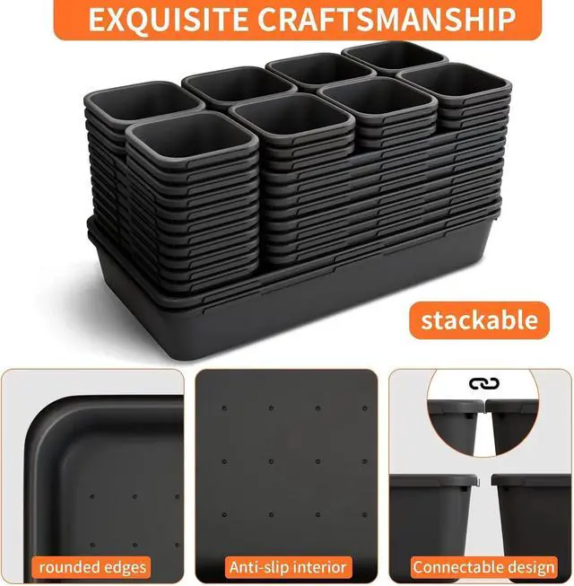 Alt view image 6 of 7 - 46 Pack 5-Sizes Large 12'' Tool Box Organizer Tray, Tool Box Organizers and Storage, for Hammer, Wrench, Screw, Small Parts Toolbox Organization, Tool Cart Chest Garage Drawer Organizer Tray, Black