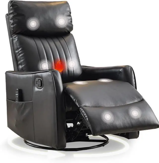 Main image of Heated Massage Swivel Rocker Recliner Chair for Nursery - Small Space Reclining Chair with Lumbar Support, 360° Swivel & Gentle Rocking, Ergonomic High Back Faux Leather
