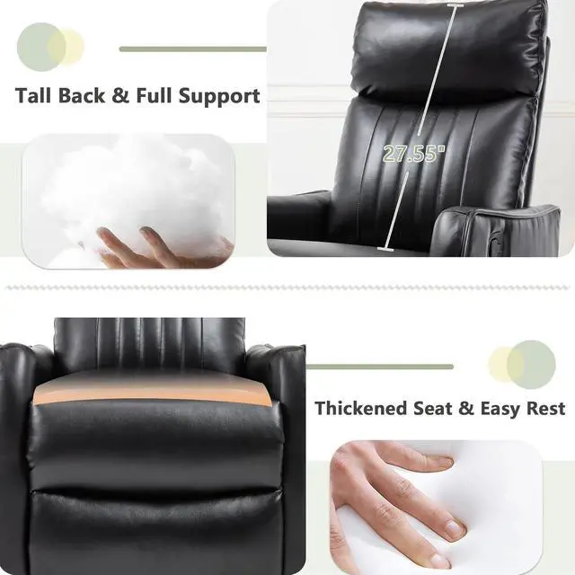 Alt view image 7 of 7 - Heated Massage Swivel Rocker Recliner Chair for Nursery - Small Space Reclining Chair with Lumbar Support, 360° Swivel & Gentle Rocking, Ergonomic High Back Faux Leather