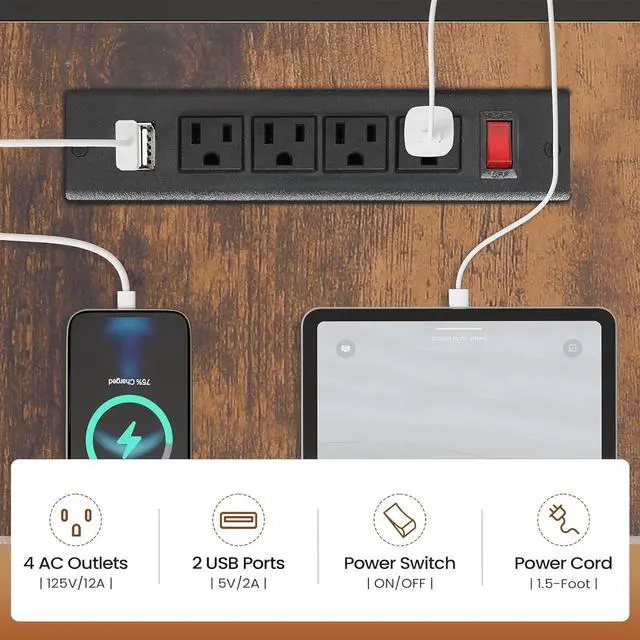 Alt view image 2 of 7 - 61 Inch Executive Desk, Large Office Desk with File Drawer, L Shaped Desk with Drawers, Computer Desk with Mobile CPU Stand, Storage Shelves, Power Outlets for Home Office, Brown