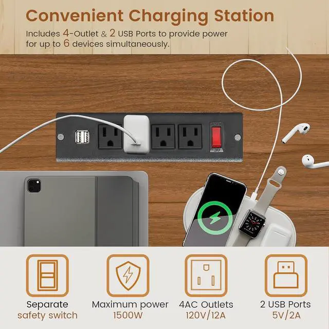 Alt view image 7 of 7 - 67" U Shaped Desk with 4 Fabric Drawers, Reversible Corner Computer Desk with Power Outlet & CPU Shelf, L Shaped Office Desk with Pegboard for Home Office, Brown White