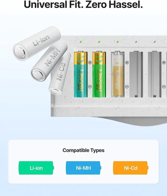 Alt view image 4 of 7 - 8-Slot AA AAA Battery Charging Station & Organizer with Storage Drawer Smart Battery Recharger for Lithium NiMH NiCd, Auto-Drop Hub with E-Ink Display for Home & Gaming, 8 Bay Charger Only (No Plug)