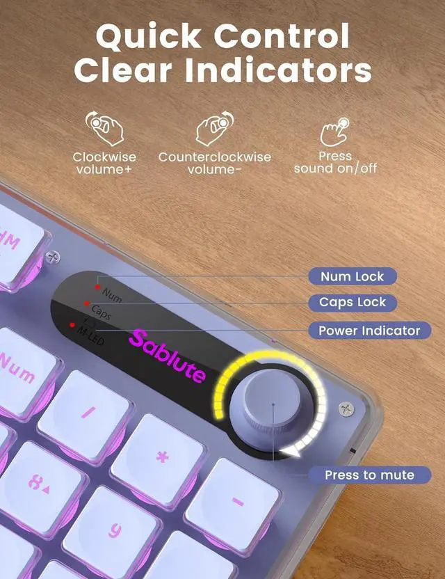 Alt view image 4 of 7 - Wireless Keyboard and Mouse Combo - 9 Backlit Effects, Wrist Rest, Double-Shot Keycaps, Metal Panel, Long-Lasting Rechargeable, 2.4G Keyboard Mouse Set for Windows Mac PC Laptop (Purple)