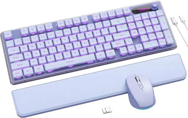 Main image of Wireless Keyboard and Mouse Combo - 9 Backlit Effects, Wrist Rest, Double-Shot Keycaps, Metal Panel, Long-Lasting Rechargeable, 2.4G Keyboard Mouse Set for Windows Mac PC Laptop (Purple)