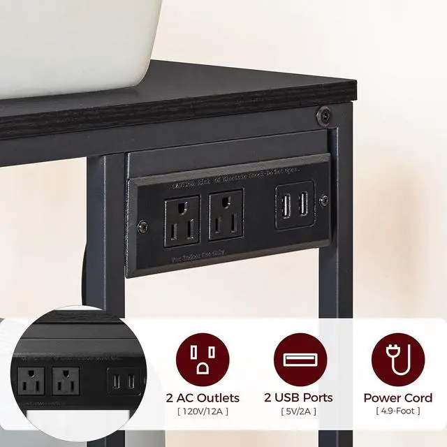 Alt view image 5 of 5 - Mobile Printer Stand, 3-Tier Industrial Printer Cart with Power Outlets and 2 USB Ports, Rolling Printer Table on Wheels for Home Offices Kitchen Organization Rack, Black