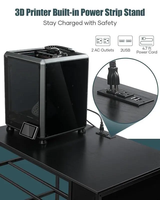 Alt view image 6 of 7 - 3D Printer Table with Filaments Storage - 3D Printer Stand Filament Storage Rack Heavy Duty 3D Print Desk with Drawer for Workshop Studio Office (Black)