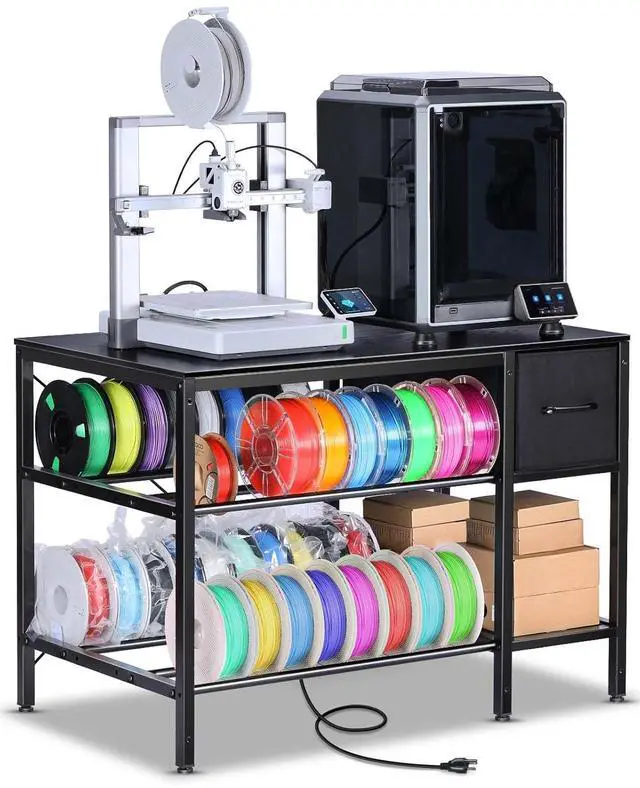 Main image of 3D Printer Table with Filaments Storage - 3D Printer Stand Filament Storage Rack Heavy Duty 3D Print Desk with Drawer for Workshop Studio Office (Black)