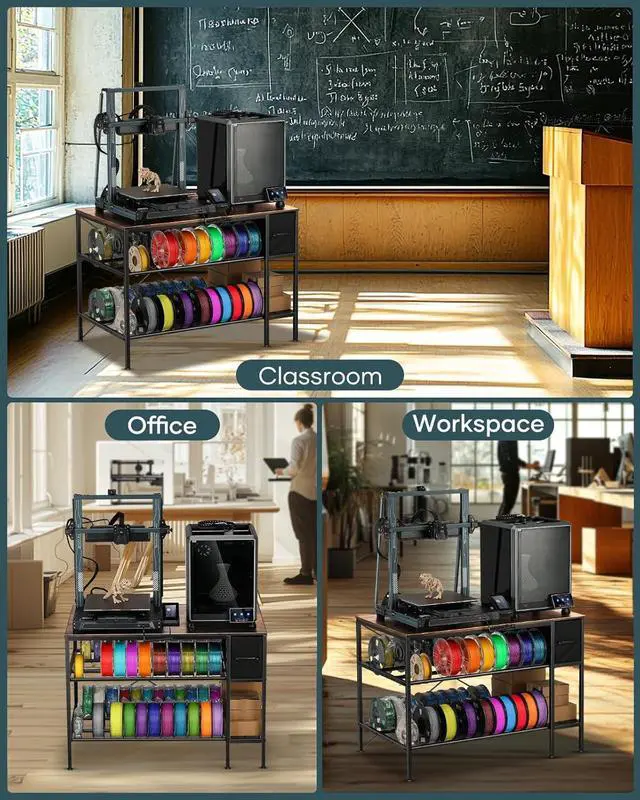 Alt view image 2 of 7 - 3D Printer Table with Filaments Storage - 3D Printer Stand Filament Storage Rack Heavy Duty 3D Print Desk with Drawer for Workshop Studio Office (Brown)