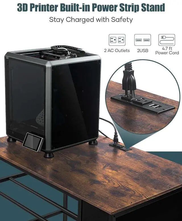 Alt view image 4 of 7 - 3D Printer Table with Filaments Storage - 3D Printer Stand Filament Storage Rack Heavy Duty 3D Print Desk with Drawer for Workshop Studio Office (Brown)