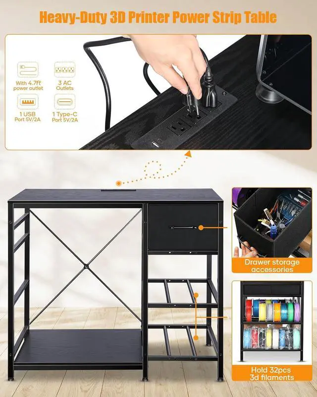 Alt view image 4 of 6 - 3D Printer Stand with Filaments Storage - 3D Printer Table Filament Storage Rack Heavy Duty 3D Print Desk with Drawer for Workshop Studio Office