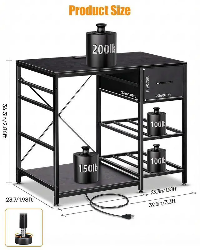 Alt view image 5 of 6 - 3D Printer Stand with Filaments Storage - 3D Printer Table Filament Storage Rack Heavy Duty 3D Print Desk with Drawer for Workshop Studio Office