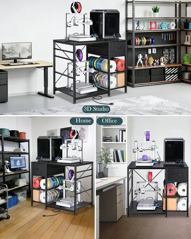 Alt view image 2 of 6 - 3D Printer Stand with Filaments Storage - 3D Printer Table Filament Storage Rack Heavy Duty 3D Print Desk with Drawer for Workshop Studio Office