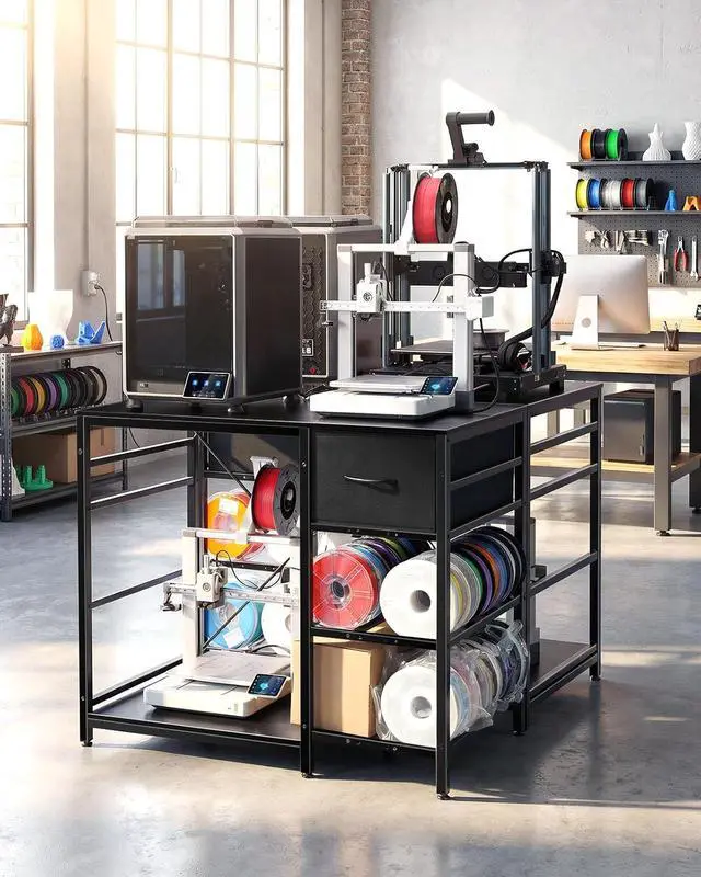 Alt view image 3 of 6 - 3D Printer Stand with Filaments Storage - 3D Printer Table Filament Storage Rack Heavy Duty 3D Print Desk with Drawer for Workshop Studio Office