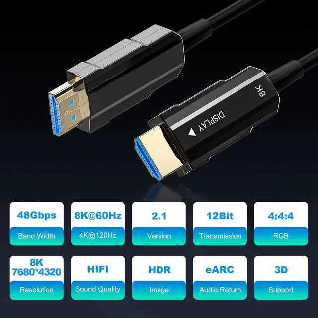 Alt view image 3 of 7 - 8K HDMI 2.1 Cable 6ft, Fiber Optic HDMI Cable, Ultra High Speed Thin HDMI Cord, 48Gbps, 8K@60Hz 4K@120Hz, Dynamic HDR, eARC, HDCP 2.2&2.3, 3D, for HDTV Monitor Game Laptop Xbox PS4/PS5