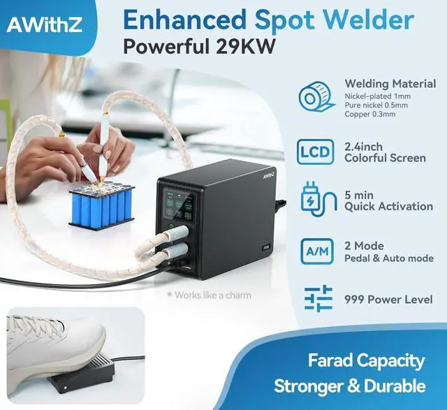 Alt view image 7 of 7 - Battery Spot Welder, 29.2 KW Capacitor Spot Welder, 2-in-1 Automatic & Foot Pedal Two Modes Battery Farad Welding Equipment for 18650/LiFePO4 Lithium Battery Pack Building