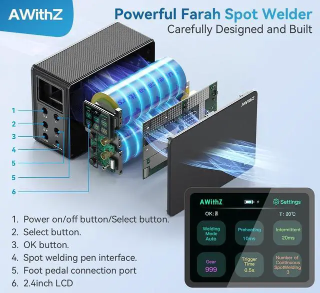 Alt view image 2 of 7 - Battery Spot Welder, 29.2 KW Capacitor Spot Welder, 2-in-1 Automatic & Foot Pedal Two Modes Battery Farad Welding Equipment for 18650/LiFePO4 Lithium Battery Pack Building