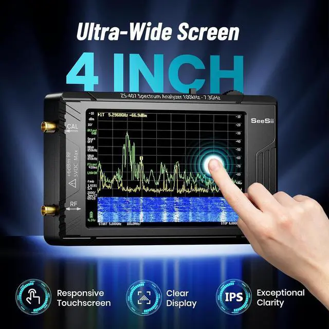 Alt view image 6 of 7 - TinySA Ultra+ ZS407 7.3GHz Spectrum Analyzer: Upgraded 4 Inch HW V0.5.4 100kHz-7.3GHz Handheld Tiny Frequency Analyzer - 2-in-1 RF Signal Generator 100kHz to 900MHz MF/HF/VHF UHF