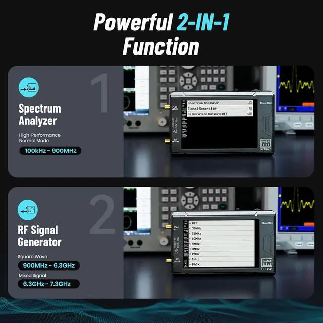 Alt view image 2 of 7 - TinySA Ultra+ ZS407 7.3GHz Spectrum Analyzer: Upgraded 4 Inch HW V0.5.4 100kHz-7.3GHz Handheld Tiny Frequency Analyzer - 2-in-1 RF Signal Generator 100kHz to 900MHz MF/HF/VHF UHF