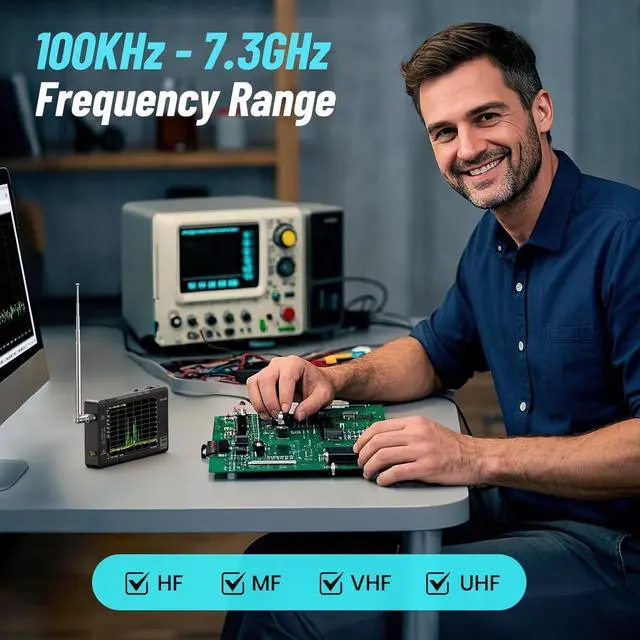 Alt view image 3 of 7 - TinySA Ultra+ ZS407 7.3GHz Spectrum Analyzer: Upgraded 4 Inch HW V0.5.4 100kHz-7.3GHz Handheld Tiny Frequency Analyzer - 2-in-1 RF Signal Generator 100kHz to 900MHz MF/HF/VHF UHF