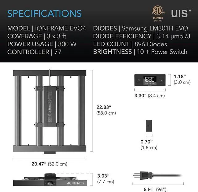 Alt view image 2 of 7 - AC Infinity IONFRAME EVO4, Samsung LM301H EVO Bar LED Grow Light 3x3, 896 Diodes, with Schedule Controller, 300W Full-Spectrum Commercial Plant Lights for Indoor Growing in Grow Rooms & Greenhouses