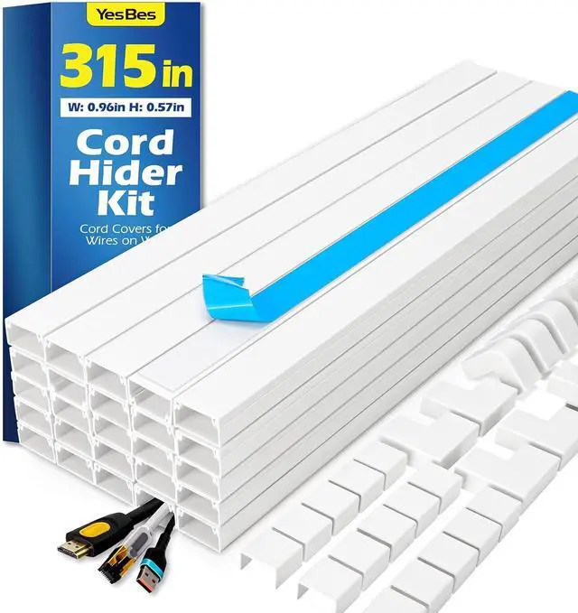 Main image of 315in Cord Hider Kit, Paintable Cable Raceway, Cord Covers for Wires on Wall, Cord Hider for Wall Mount tv, tv Cable Hider Wall kit, Wire Covers for Cords, 20X L15.7in X W0.96in X H0.57in, White