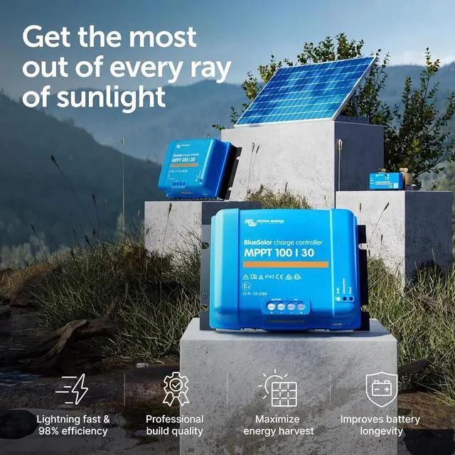 Alt view image 2 of 4 - Victron Energy MPPT 100/30 Charge Controller | Max Solar Output, 30A 12/24V