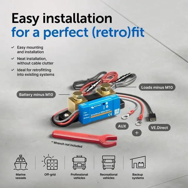 Alt view image 6 of 7 - Victron Energy SmartShunt 500A Bluetooth Shunt IP65 Battery Gauge 6-70V