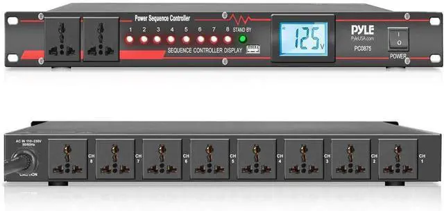 Main image of Pyle 10 Outlet Power Sequencer Conditioner - 13 Amp 2000W Rack Mount Pro Audio Digital Power Supply Controller Regulator w/Voltage Readout, Surge Protector, for Home Theater Stage/Studio Use